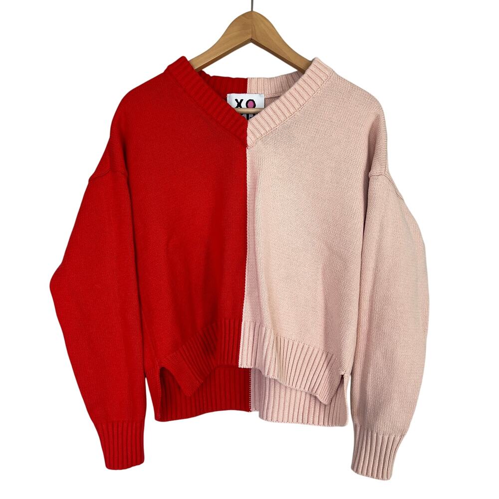 Kerri Rosenthal XOKR Sweater Red Pink Radiant Heart V-Neck Valentine's Size XS - Picture 2 of 11